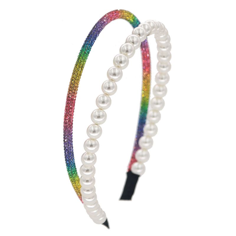 Pearl Crystal Double-layer Headband Rainbow Four-color Bridal Headband Wholesale Nihaojewelry
