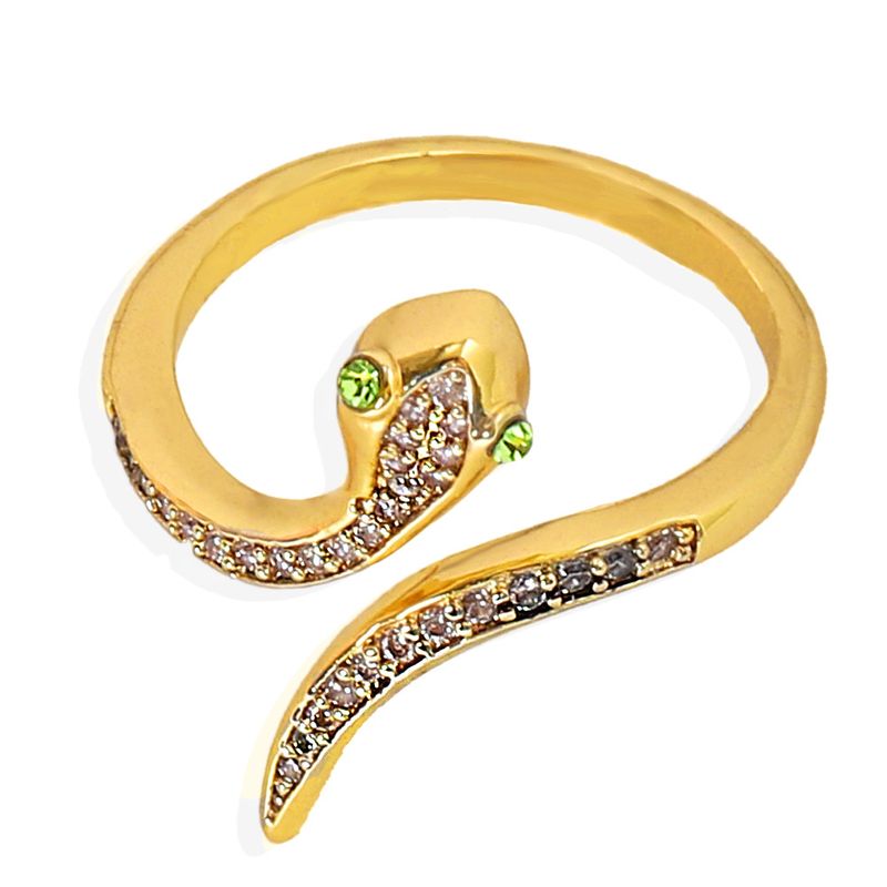 Silver Transparent Diamonds Inlaid Snake-shaped Opening Copper Inlaid Zirconium Ring Wholesale Nihaojewerly