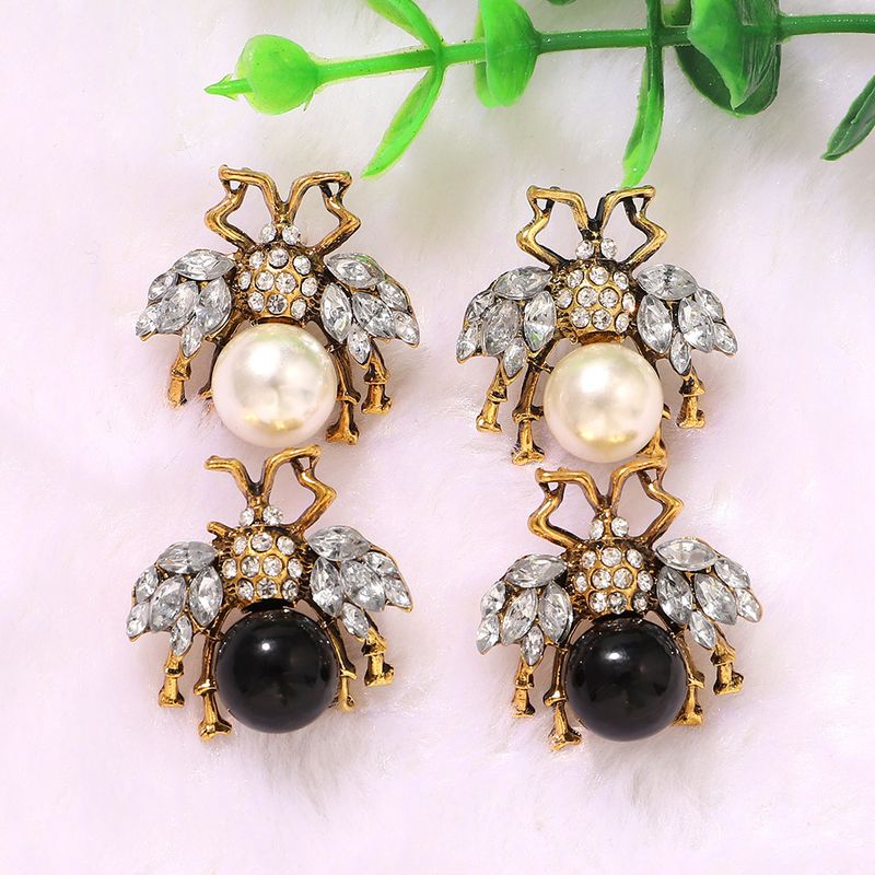 Transparent Diamond Wings Black And White Gems Inlaid Bee Creative Fashion Earrings Wholesale Nihaojewerly