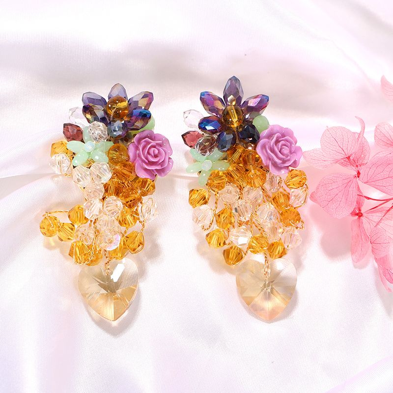 Pendientes De Forma De Fruta Tropical Con Incrustaciones De Flor De Piedra De Arroz Colorida Creativa Al Por Mayor Nihaojewerly