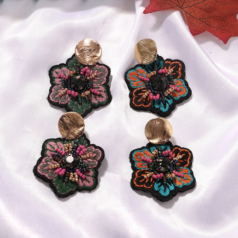 Geometric Metal Disc Color Rice Beads Inlaid Embroidery Ethnic Style Earrings Wholesale Nihaojewerly