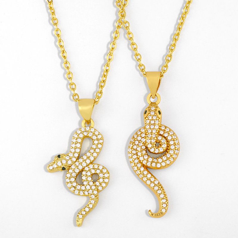 Mode Simple En Forme De Serpent Nouveau Collier En Cuivre Avec Pendentif En Diamant