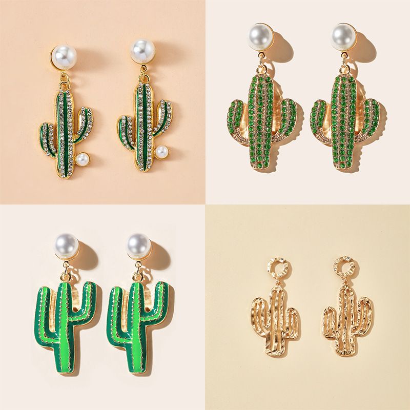 Korea Simple Forest Pearl Green Cactus Earrings Wholesale Nihaojewerly