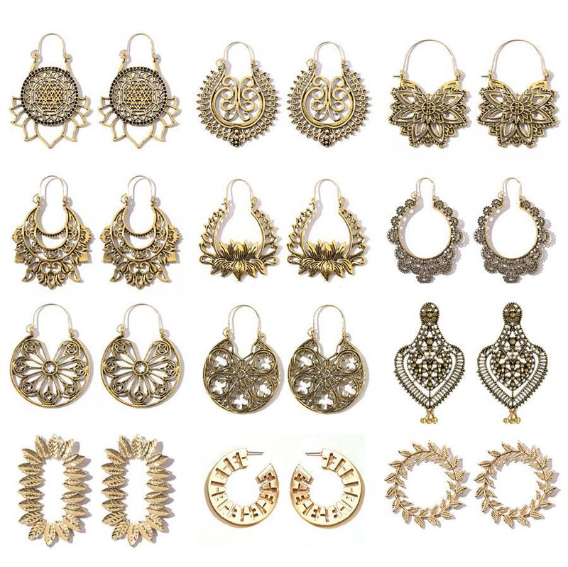 Bohemian Ethnic Carved Rotating Hollow Flowers Retro Earrings Wholesale Nihaojewerly
