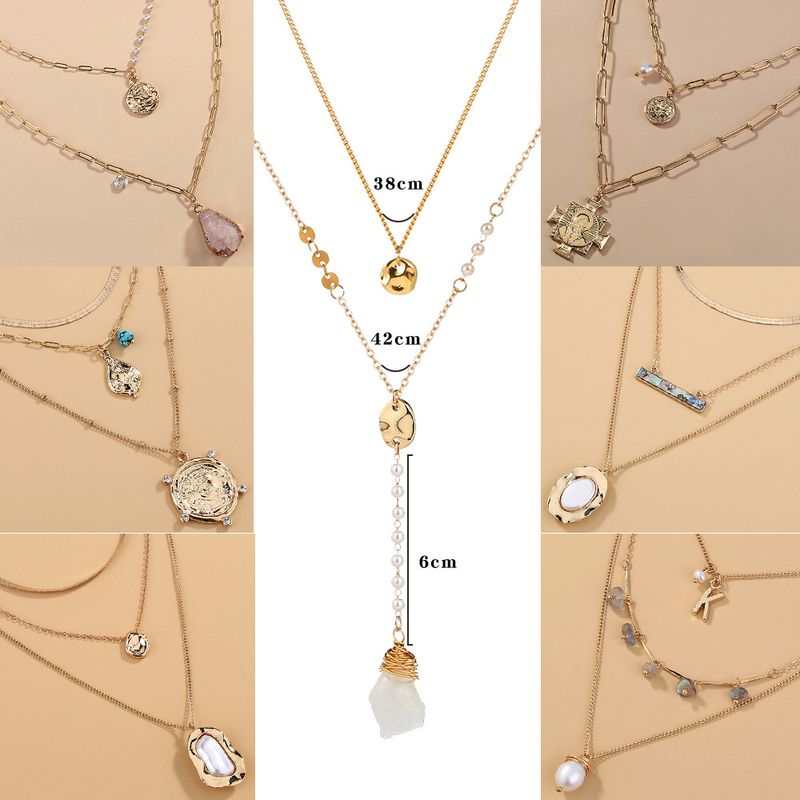Fashion Exaggeratedethnic Style Metal Stitching Set Multi-layer Necklace For Women