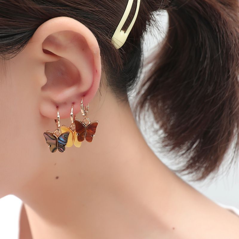 Fashion All-match Combination Korea New Trend Color Shell Butterfly 3-piece Alloy Earrings Set