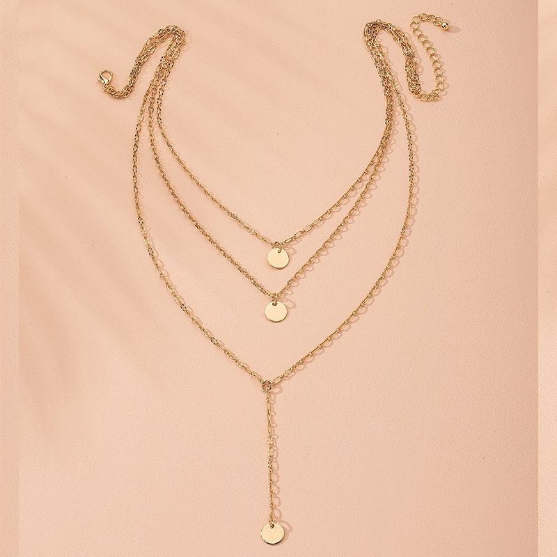 Collar Colgante De Aleación De Cadena Larga Con Disco Multicapa Colgante De Oro De Moda Para Mujer