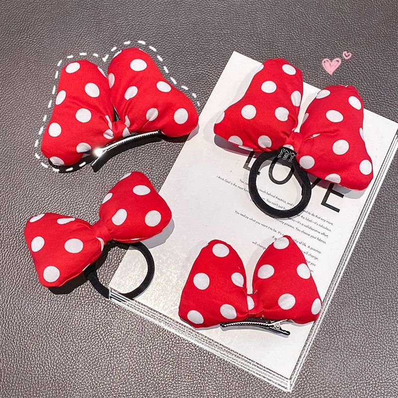 Korean New Three-dimensional Bow  Polka Dot Hair Rope Red  Dot Duckbill Clip Wholesale