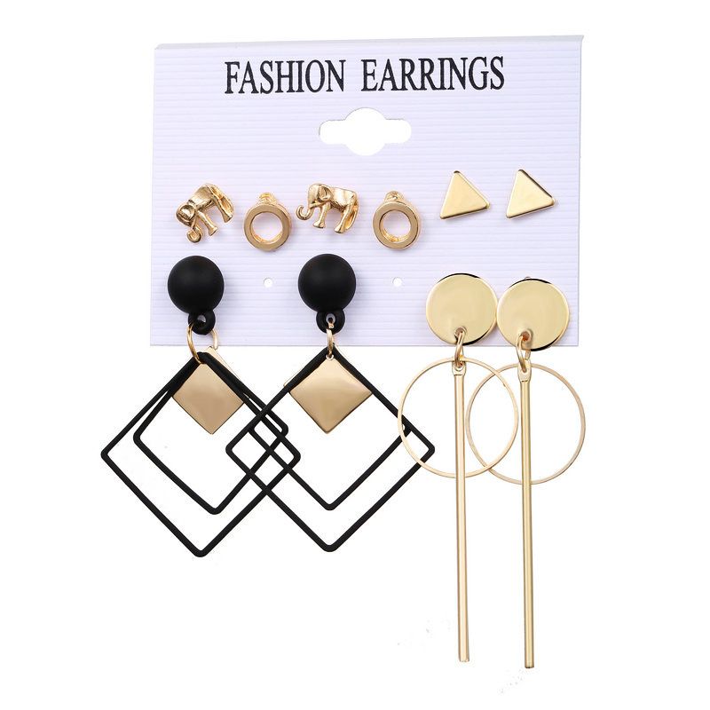 New Elephant Diamond Ring Earrings Set 5 Pairs Of Creative Retro Simple Alloy Earrings Wholesale Nihaojewelry