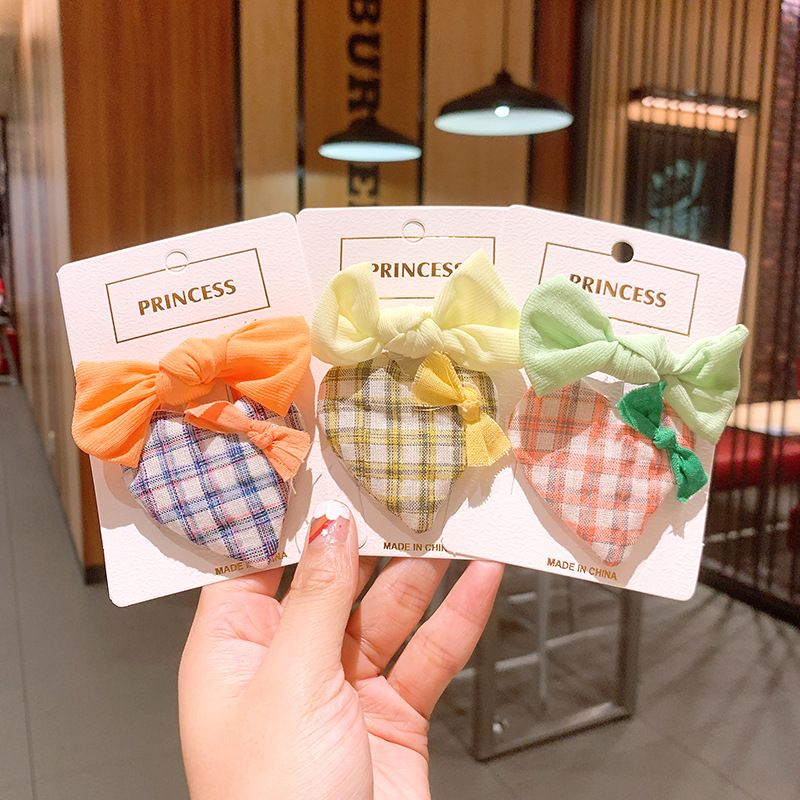 Korean Love Plaid Girls Solid Color Small Bow Children Bb Clip Rubber Band