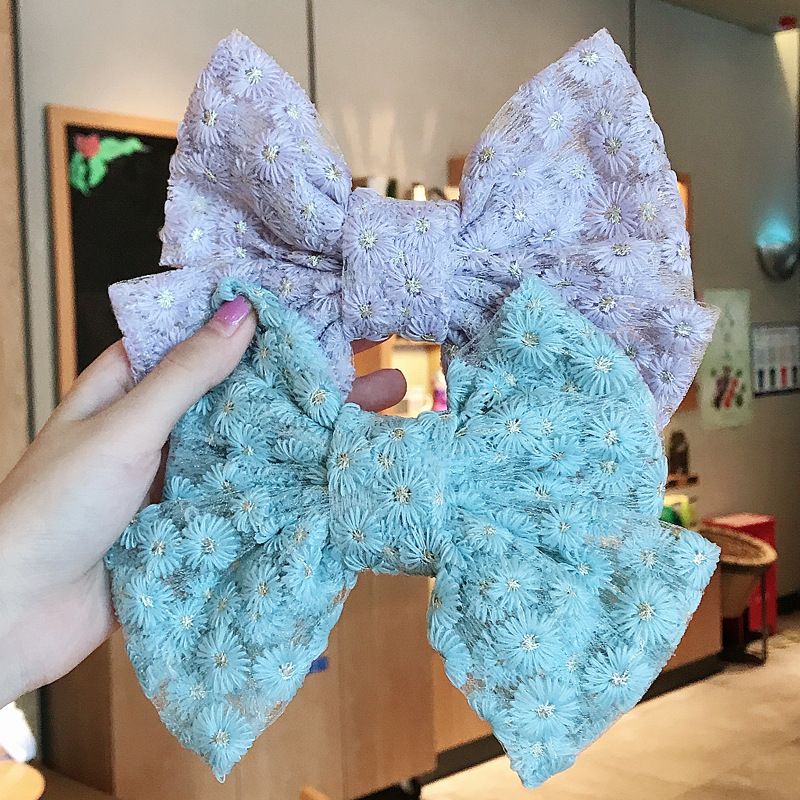 Korea Big Bow Embroidery Lace Chrysanthemum Handmade Side Clip Wholesale Nihaojewelry