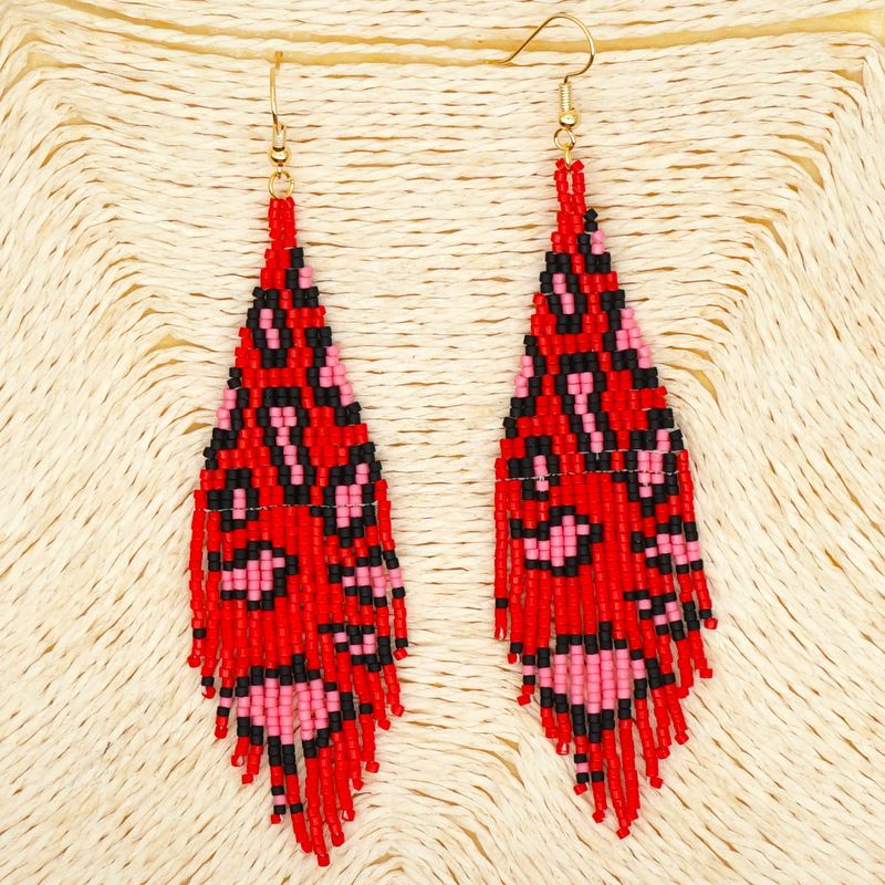 Hot Fashion Rice Beads Woven Leopard Fringe Earrings Wholesale Nihaojewelry