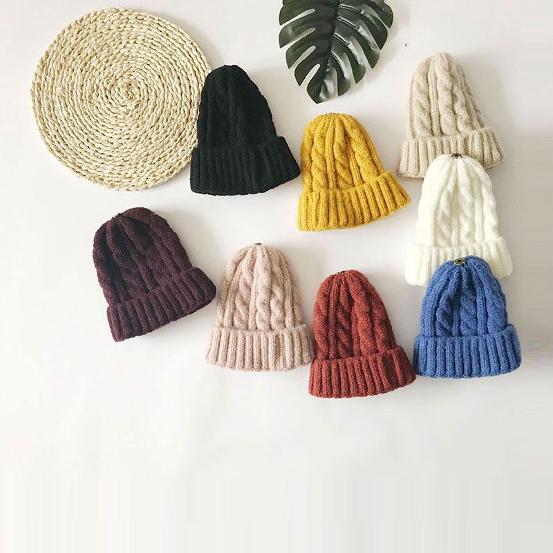 Korean Wild Outdoor Thickened Warm Solid Color Twist New Parent-child Woolen Hat