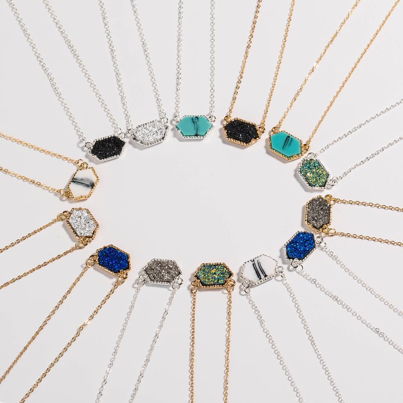 Collier À Pendentif Diamant Turquoise En Grappe De Cristal Multicolore Simple À La Mode