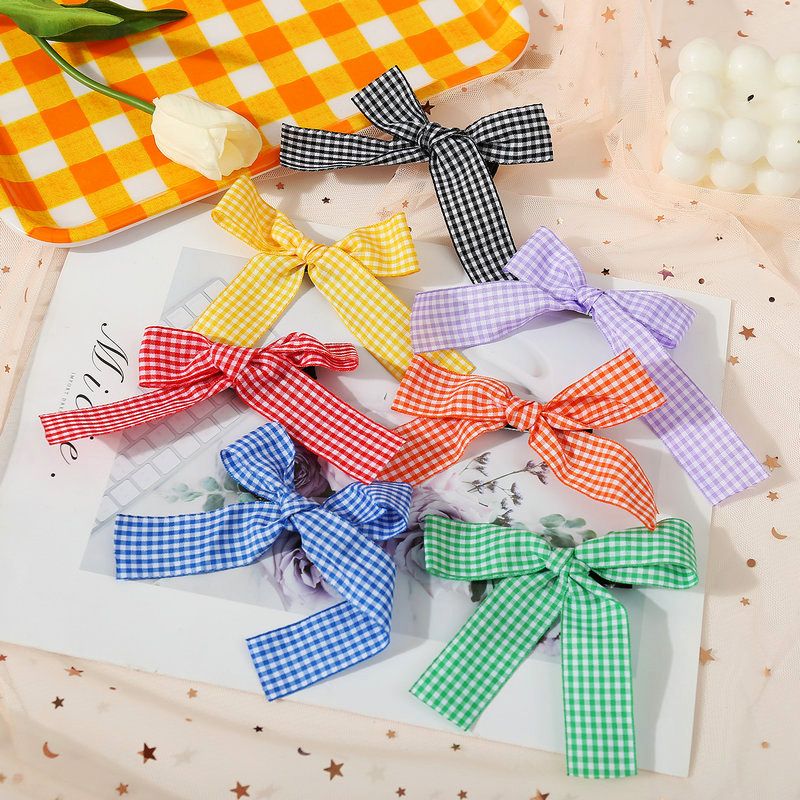 Candy Color Plaid Bow Hairpin Cute Bangs Clip Hairpin Side Clip Wholesale Nihaojewelry