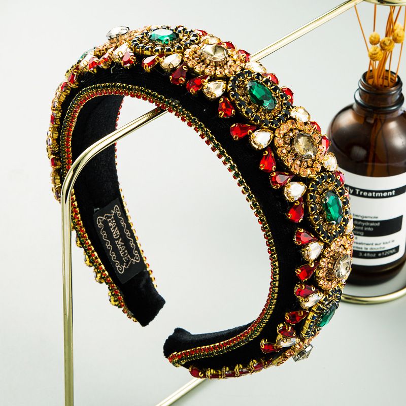 New Fashion Flash Color Rhinestone Baroque Style Gold Velvet Broad-sided Headband For Women