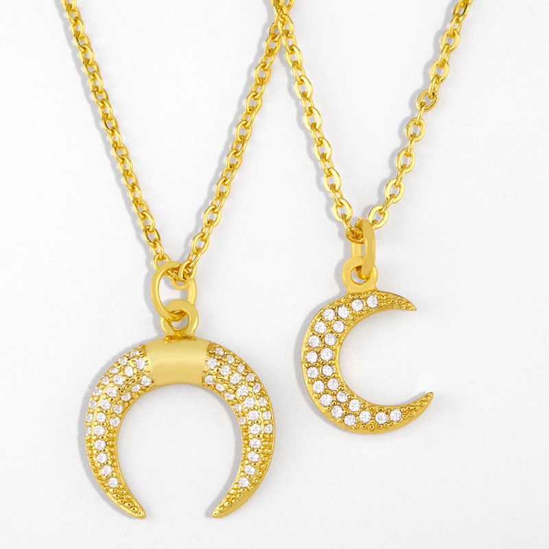 New Moon Micro-inlaid Zircon Crescent Copper Pendant Necklace For Women Wholesale