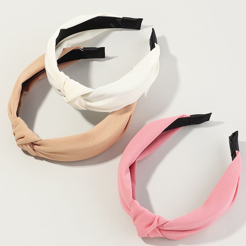 Simple Wide-sided Knotted New Solid Color Fabric Cross Headband Ladies Head Jewelry Wholesale