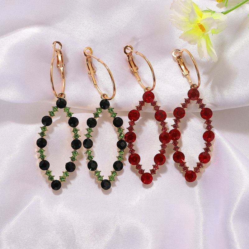 Geometric Colored Gemstone Rice Beads Woven Oval Hollow Alloy Earrings Wholesale Nihaojewelry