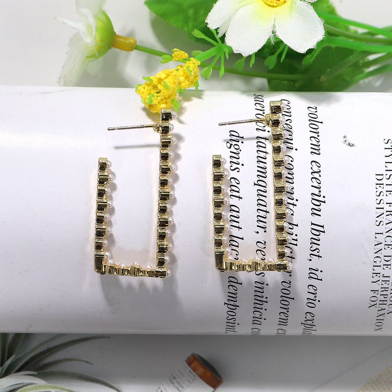 Korean Pure White Gemstone Inlaid Double-layer Vertical Bar Fashion Creative Earrings Wholesale Nihaojewelry