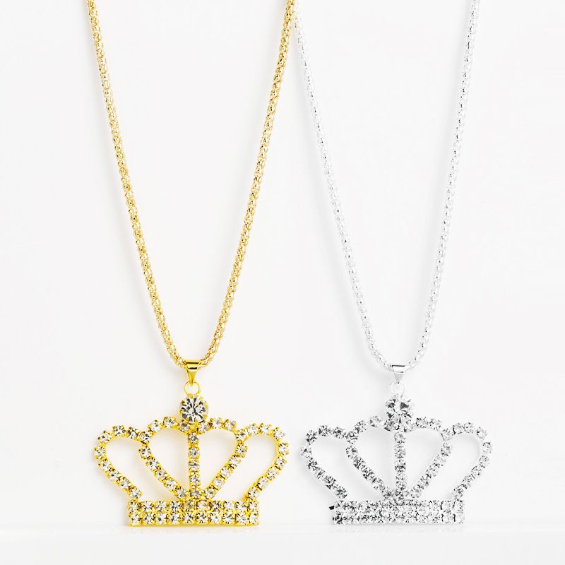 Fashion  Full Diamond Crown Hollow Long Diamond Alloy Necklace