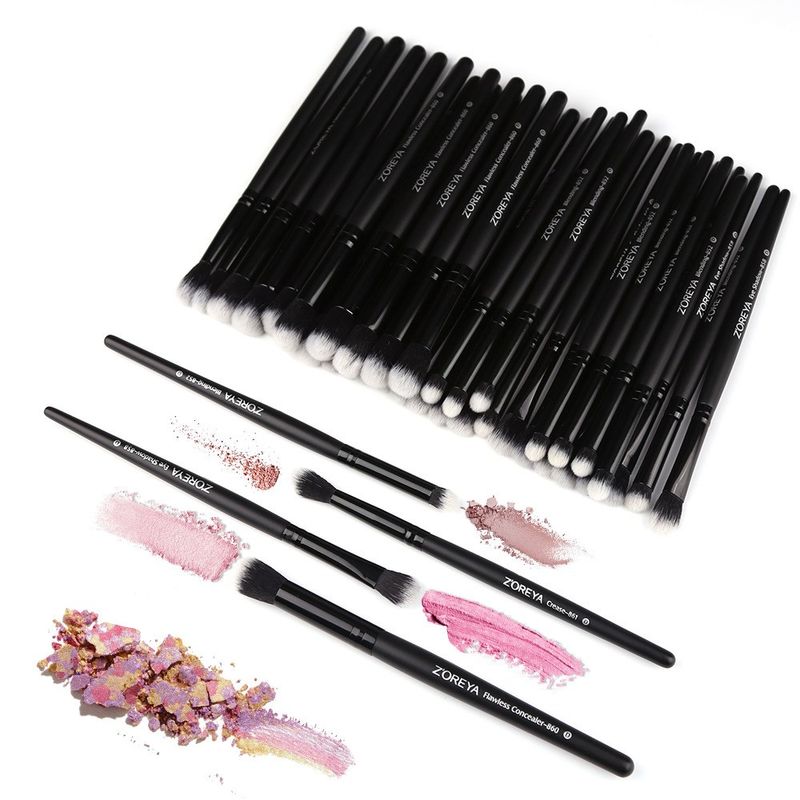 Zoreya Zorya Schwarz Klassisch 4 Stück Kunstfaser Schwarz Holzgriff Make-up Pinsel Set