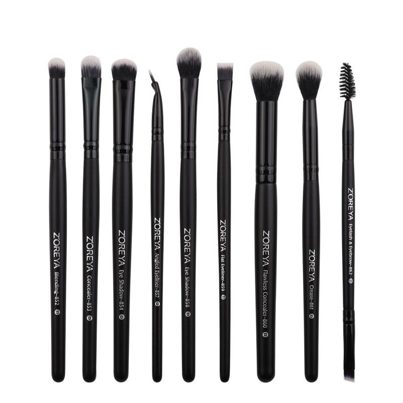 Hot Sale 9 Man-made Fiber Make-up Brushes Black Wooden Handle Eyeshadow Brush Set Beauty Tools