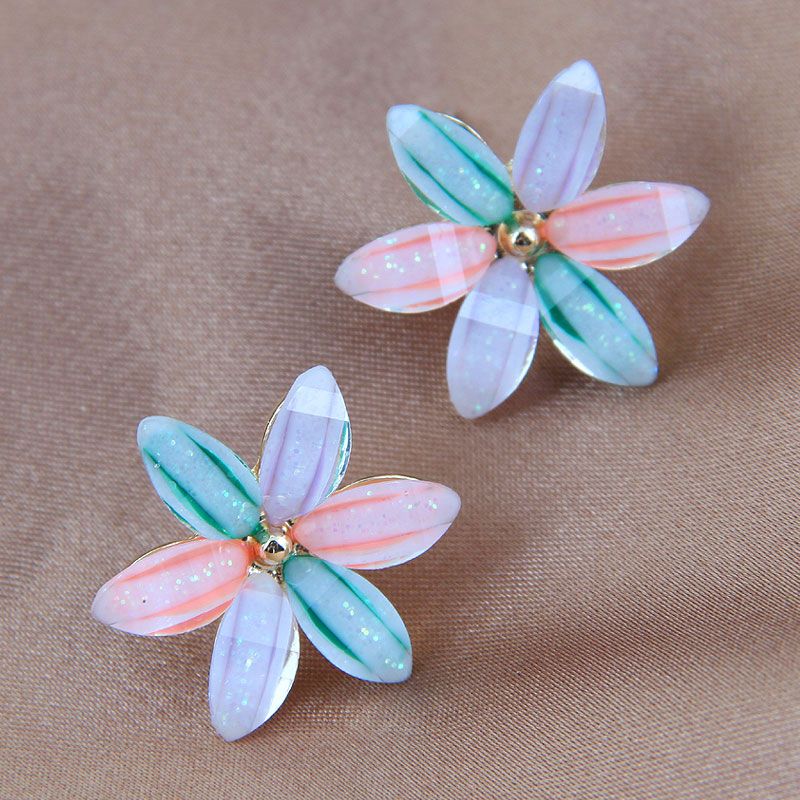 925 Silver Needle Korean Fashion Sweet And Colorful Flower Alloy Earrings