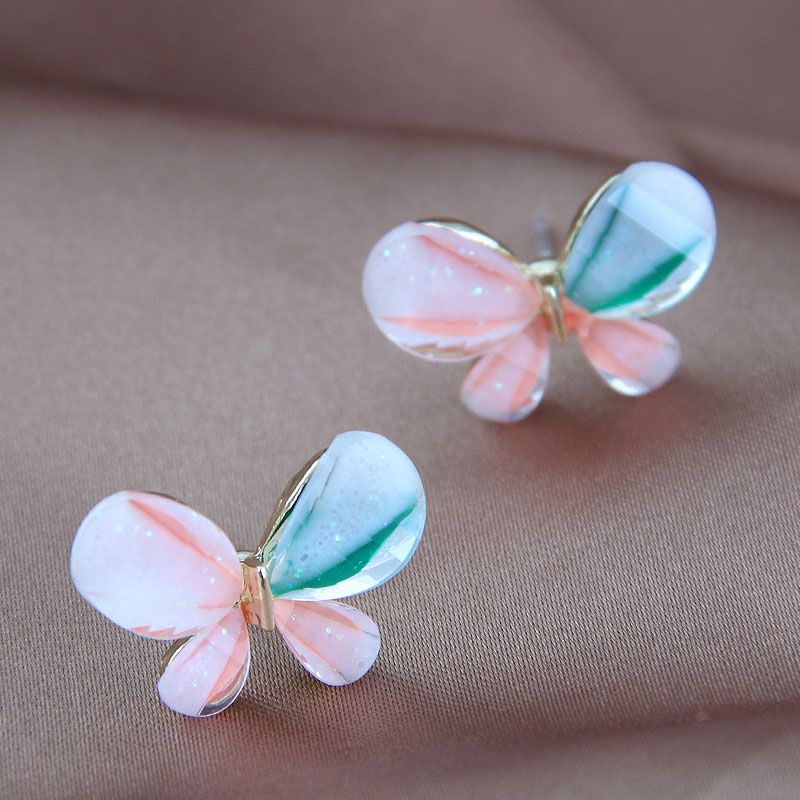 925 Silver Needle Korean Fashion Sweet Colorful Alloy Butterfly Stud Earrings