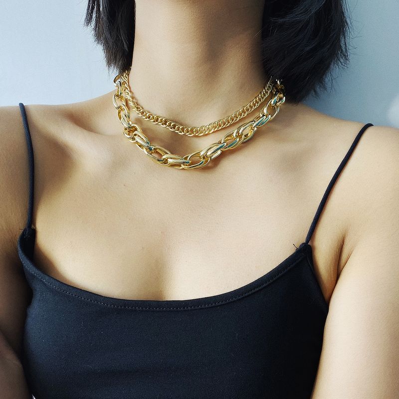 Fashion Trendy Exaggerated Hip-hop Style Thick Chain Double Clavicle Necklace For Women