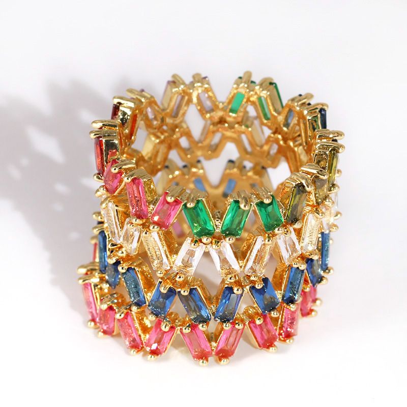 New Fashion Ladies Rectangular Trapezoidal Zircon Glass Ring Wholesale Nihaojewelry