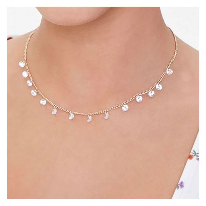 Fashion All-match Alloy Rhinestone Clavicle Chain Necklace Simple Jewelry For Women