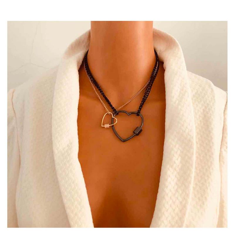 Fashion Thin Chain Metal Simple Diamond-studded Love Lock Pendant Necklace For Women