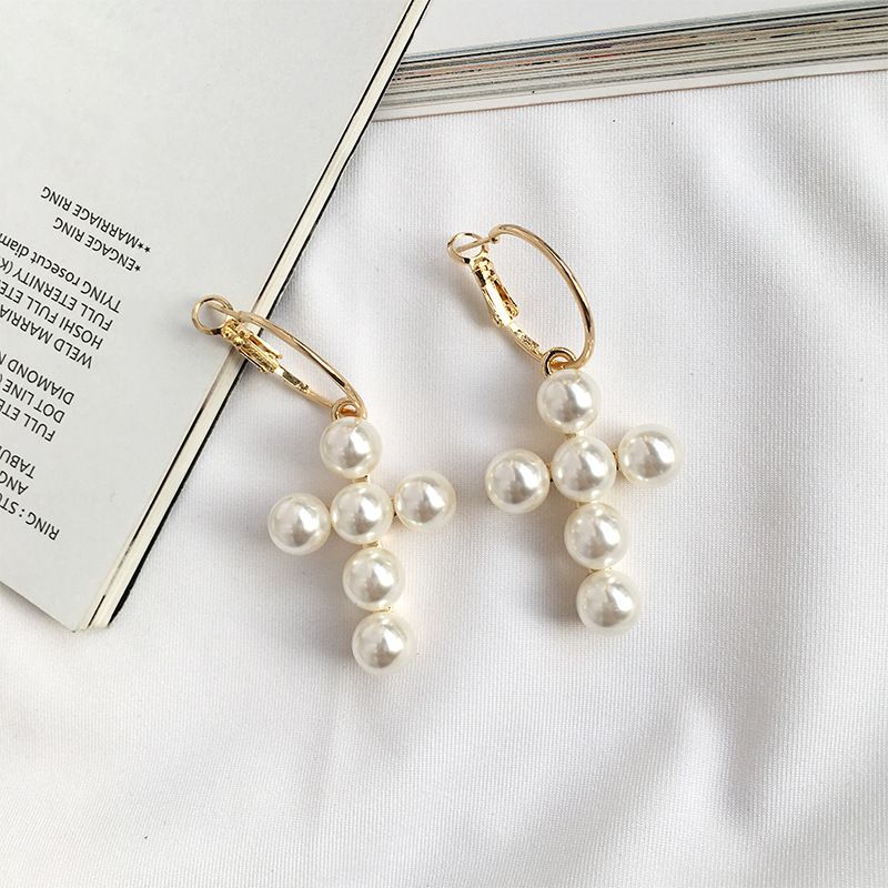 Wholesale Fashion New Wild Korean Pearl Cross Pearl Earrings For Women