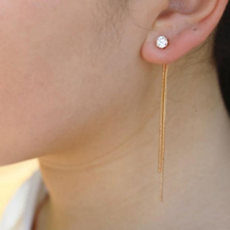 Bijoux De Pompon À Longue Chaîne Coréenne Nouvelles Boucles D&#39;oreilles En Acier Au Titane 316l