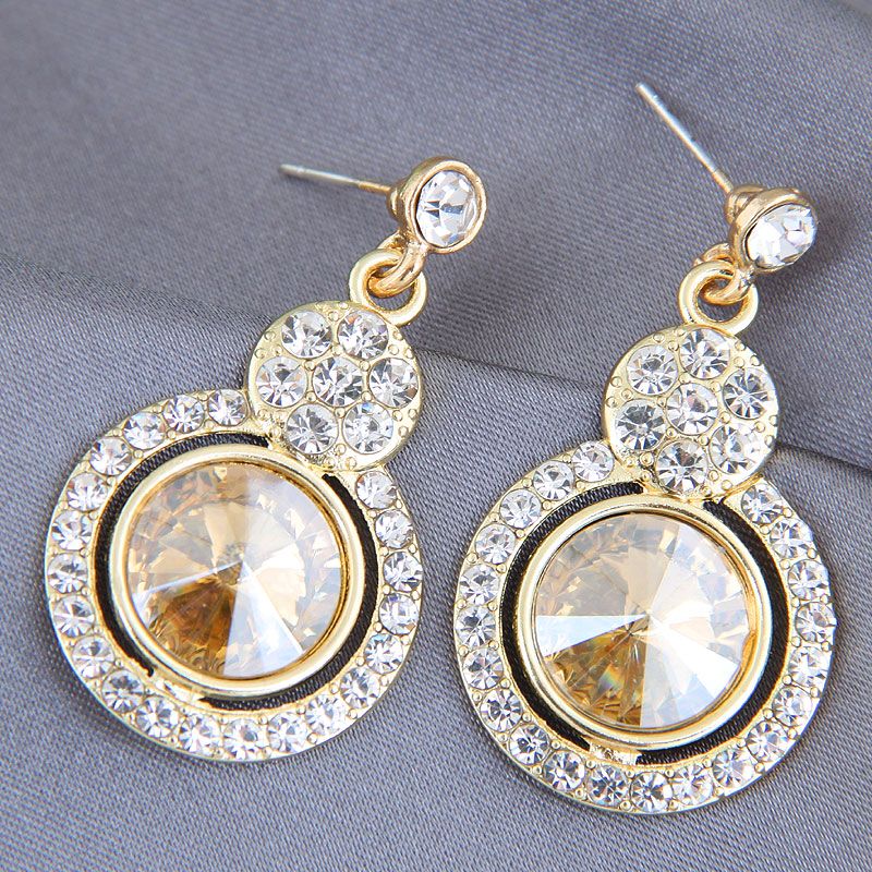 925 Silver Needle Fashion Metal Shiny Gemstone Alloy Earrings