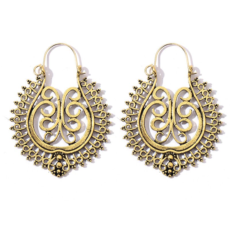 Retro Exaggerated Bohemian Metal Alloy Hollow Carved Round Earrings Wholesale Nihaojewelry