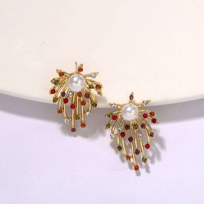 The New Bohemian Style Creative White Gemstone Diamond Inlaid Colorful Firework Earrings Wholesale Nihaojewelry