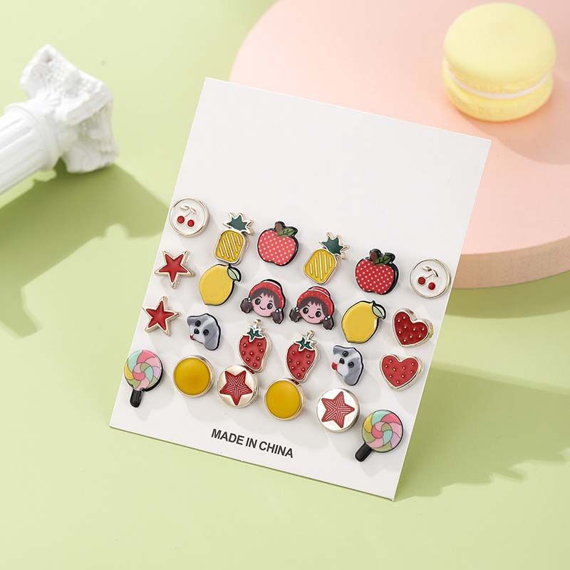 New Summer Cute Fruit Funny Fun Korean Sweet Combination Earrings Set