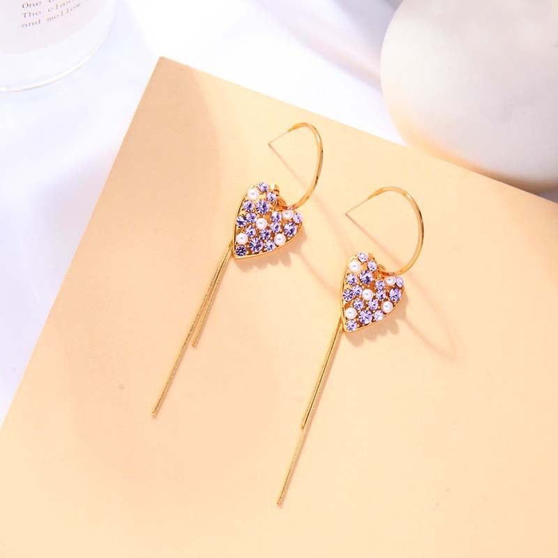 Love Earrings Long Heart-shaped Tassel Silver Earrings Wholesale Nihaojewelry