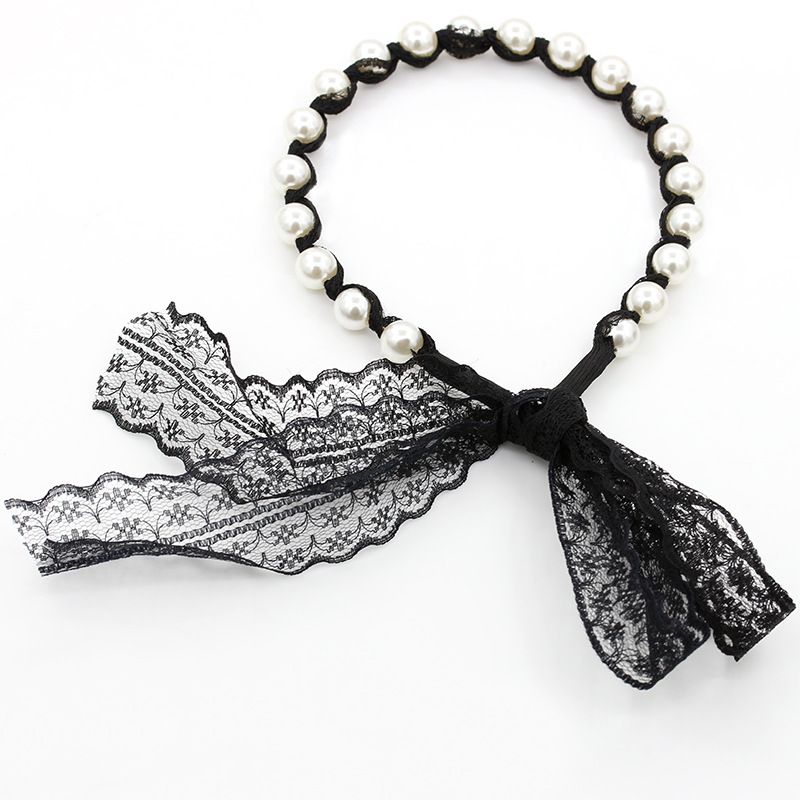 Korean New Pearl Lace Bow Tie Streamer Hair Band  Wholesale