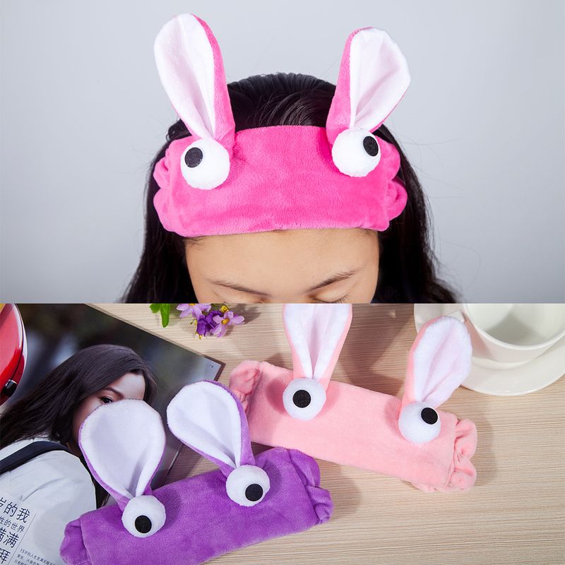 Koreanische Version Der Cartoon Niedlichen Kaninchen Ohren Stirnband Persönlichkeit Große Augen Flanell Stirnband Kopfschmuck Haarschmuck Großhandel