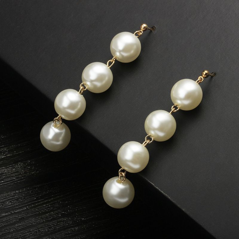 Japan Und Südkorea All-match Einfache Temperament Perlen Ohrringe Übertrieben Große Perlen Quaste Lange Ohrringe Cross-spiegel Schmuck Großhandel