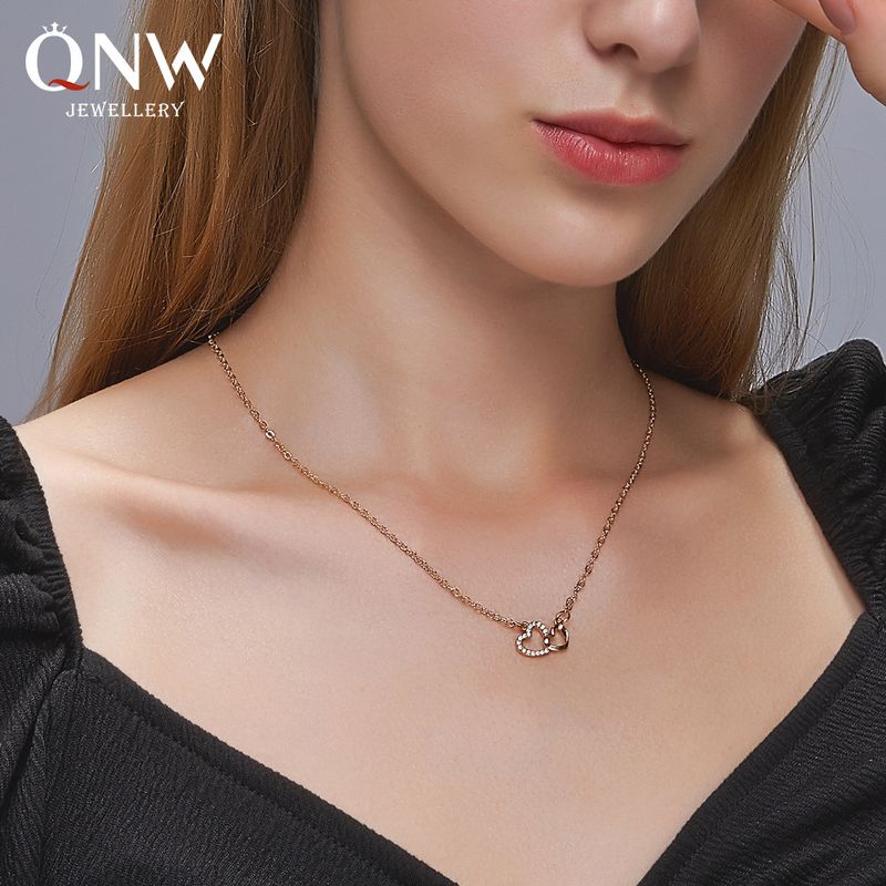 Korean Simple Wild Love Double Peach Heart Pendant Necklace