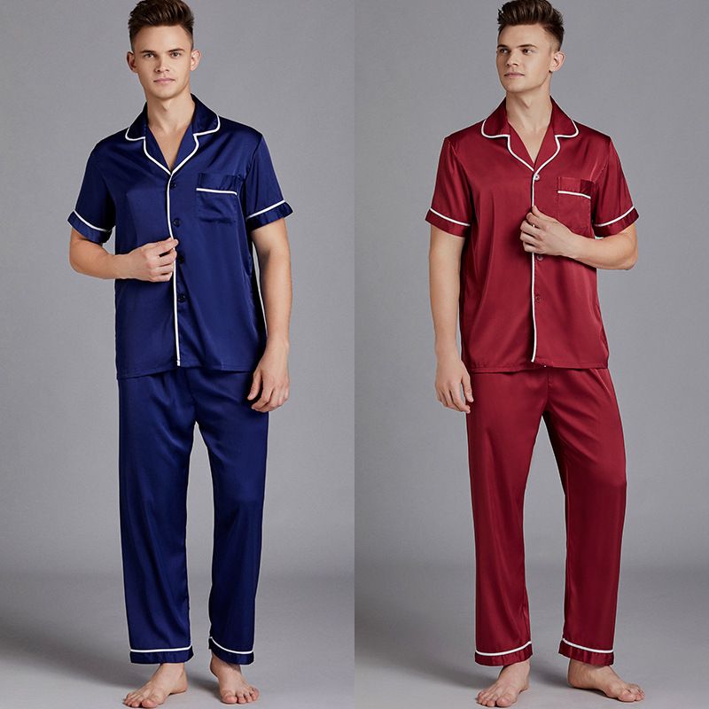 Men's Satin Pajamas Summer Short-sleeved Trousers Suit Thin Men's Home Wea Large Size Wholesale