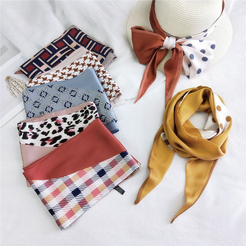 New Double-sided Diagonal Mid-length Spring All-match Wrist Streamer Long Silk Scarf For Women