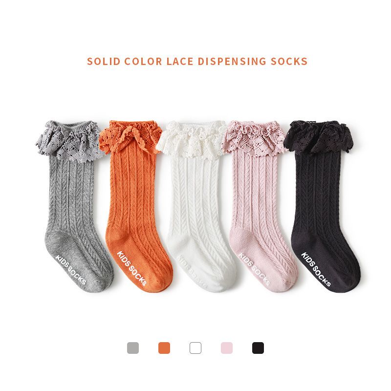 Children's Socks For Autumn And Winter New Solid Color Lace Middle Tube Socks Autumn Cotton Baby Wholesale