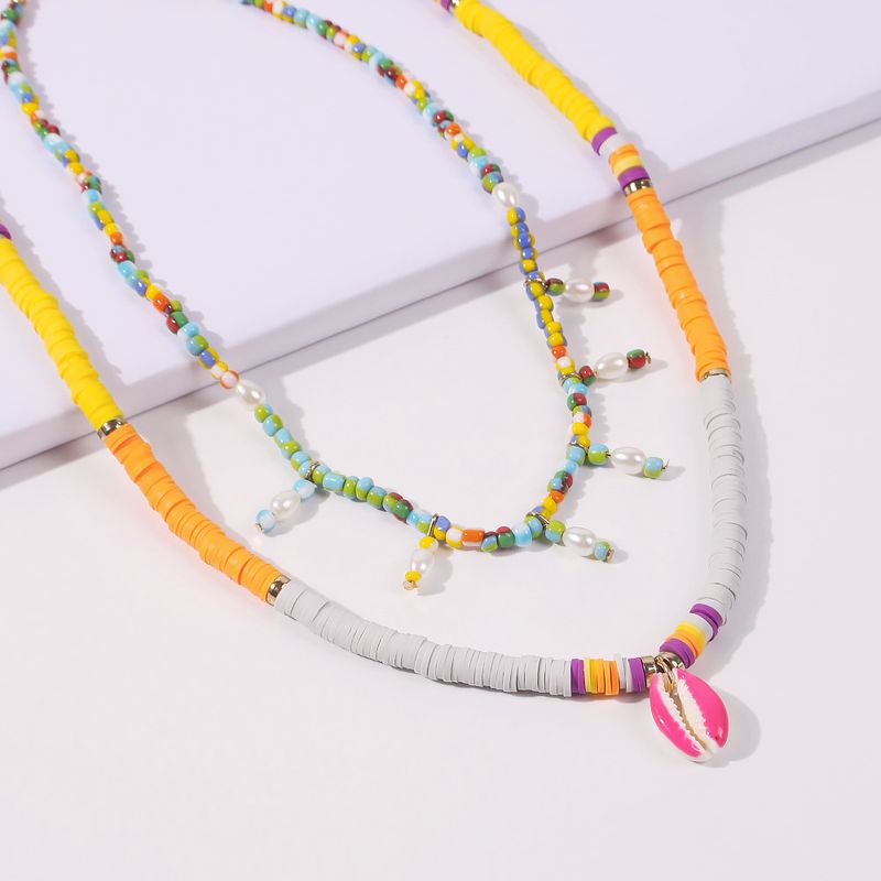 Summer Simple Holiday Style Color Shell Rice Bead Necklace Multi-layer Color Necklace Wholesale