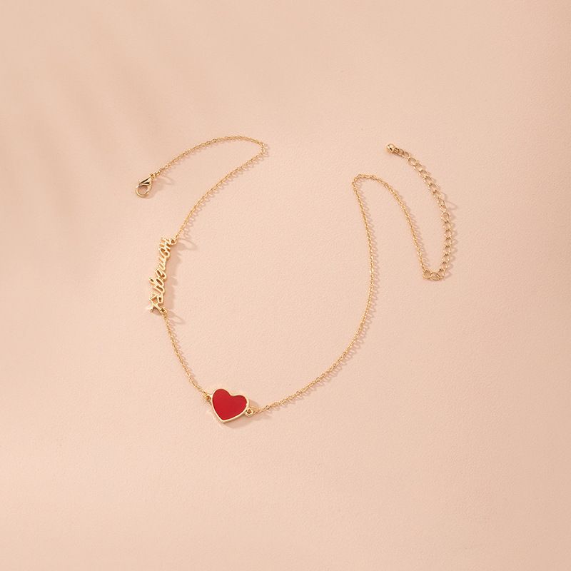 New Simple Heart-shaped Love Ladies Korean Small Red Heart Letter Pendant Clavicle Chain Necklace Wholesale