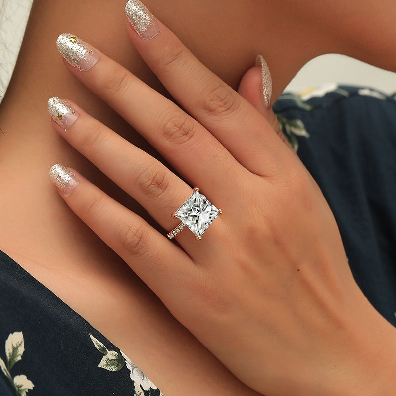 Fashion Classic Full Diamond Ring Simple And Elegant Retro Trend Square Ring Wholesale Nihaojewelry